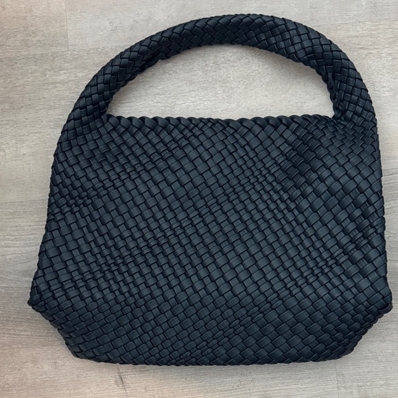 Handbags - Black Woven Top-Handle Tote Bag